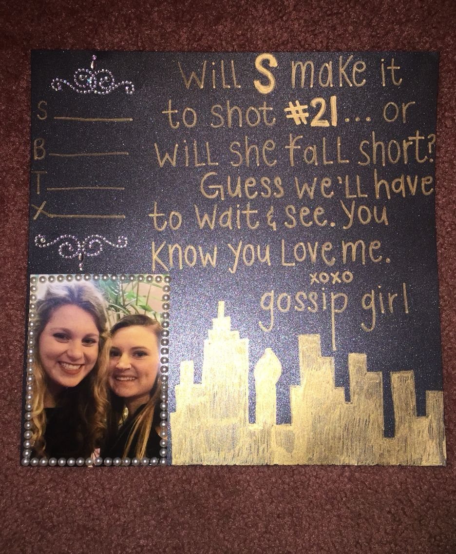 Black scrapbook page with gold city skyline, text, and photo of two women.