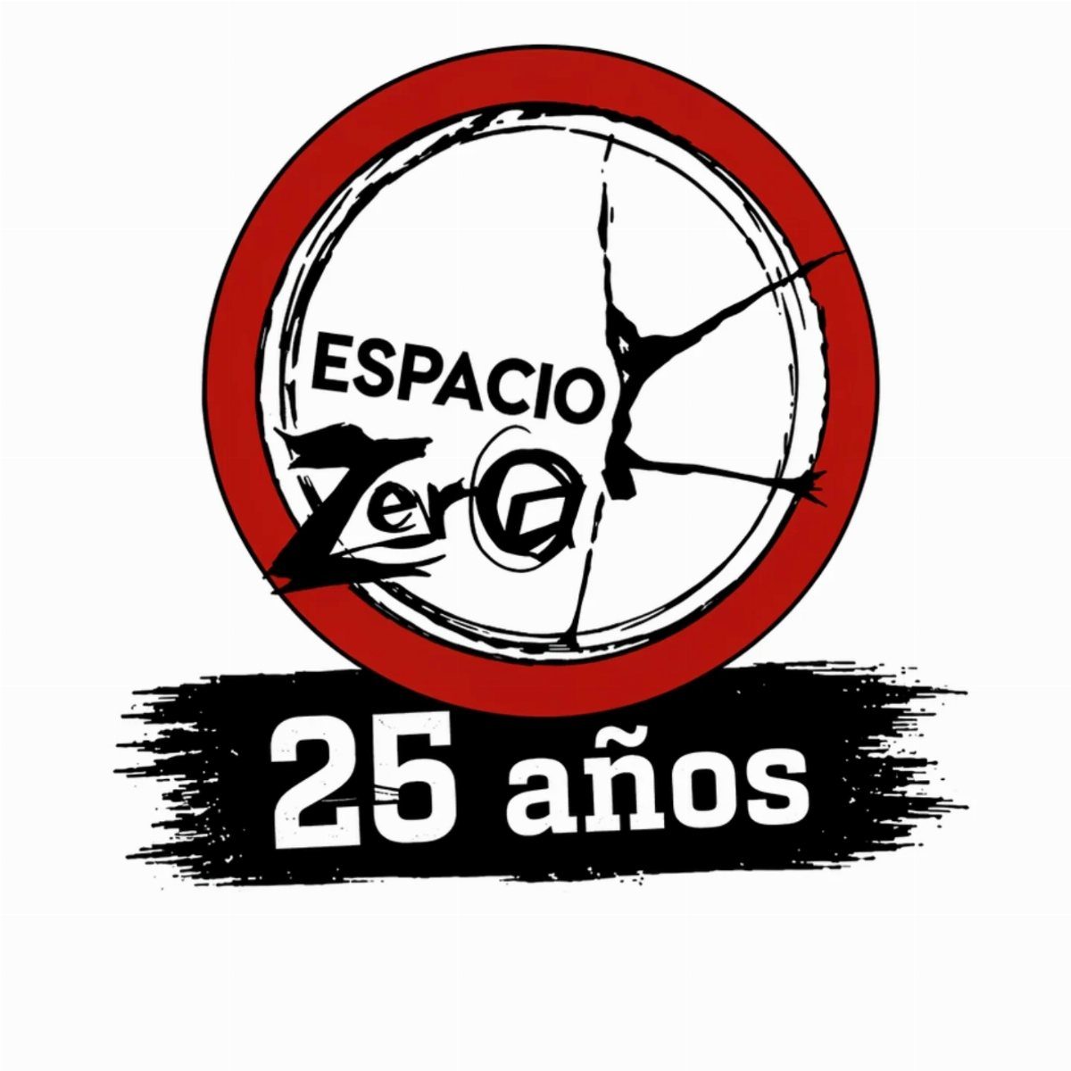 Circular anniversary logo for Espacio Zero featuring the text 25 años in white.