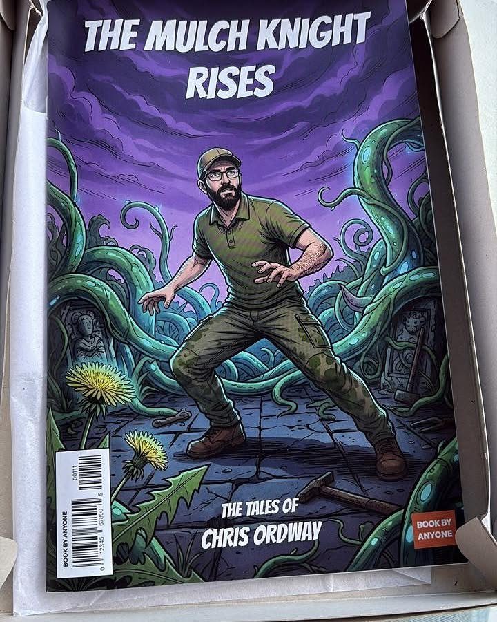 Custom comic book cover featuring an illustrated man fighting giant purple tentacles.